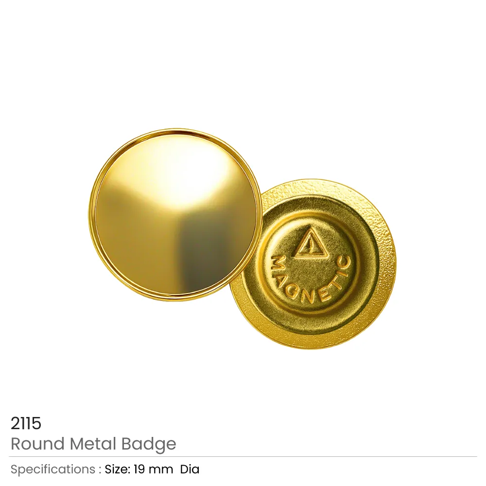 Gold Round Metal Badges with Magnet Attachment 4