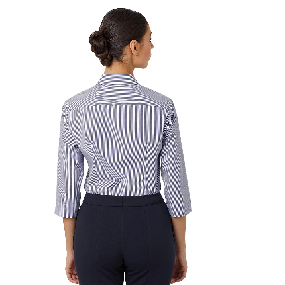 Women's Block Stripe Stretch 3/4 Sleeve Shirt - Navy/White 4