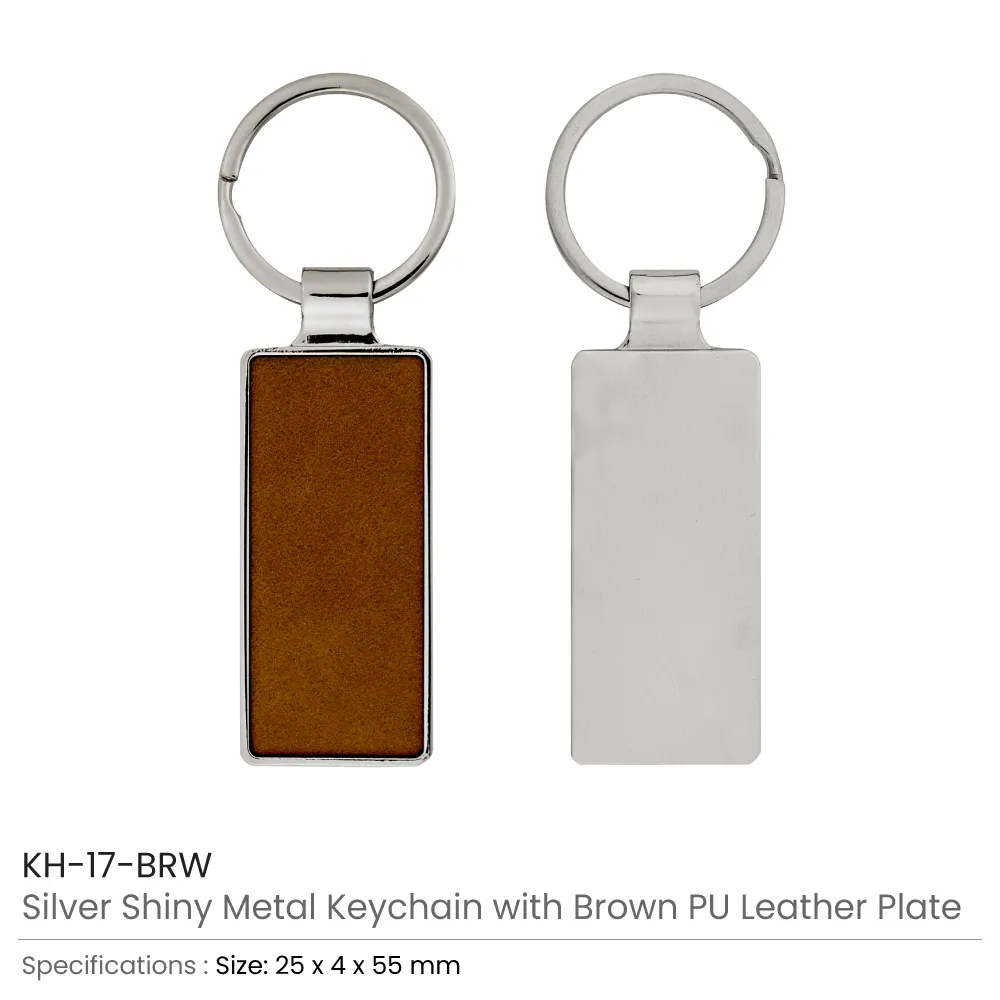 Silver Shiny Metal Keychains with Laserable PU Leather Plate 4
