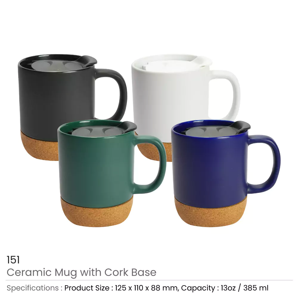 Ceramic Mugs with Lid and Cork Base 385 ml 11