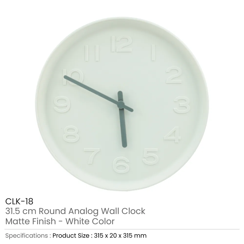 Round Analog Wall Clock in Matte Finish White Color 7