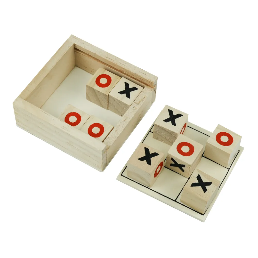 Tic-Tac-Toe Wooden Board Game with Slide Storage Box & 9 Wooden Cubes 4