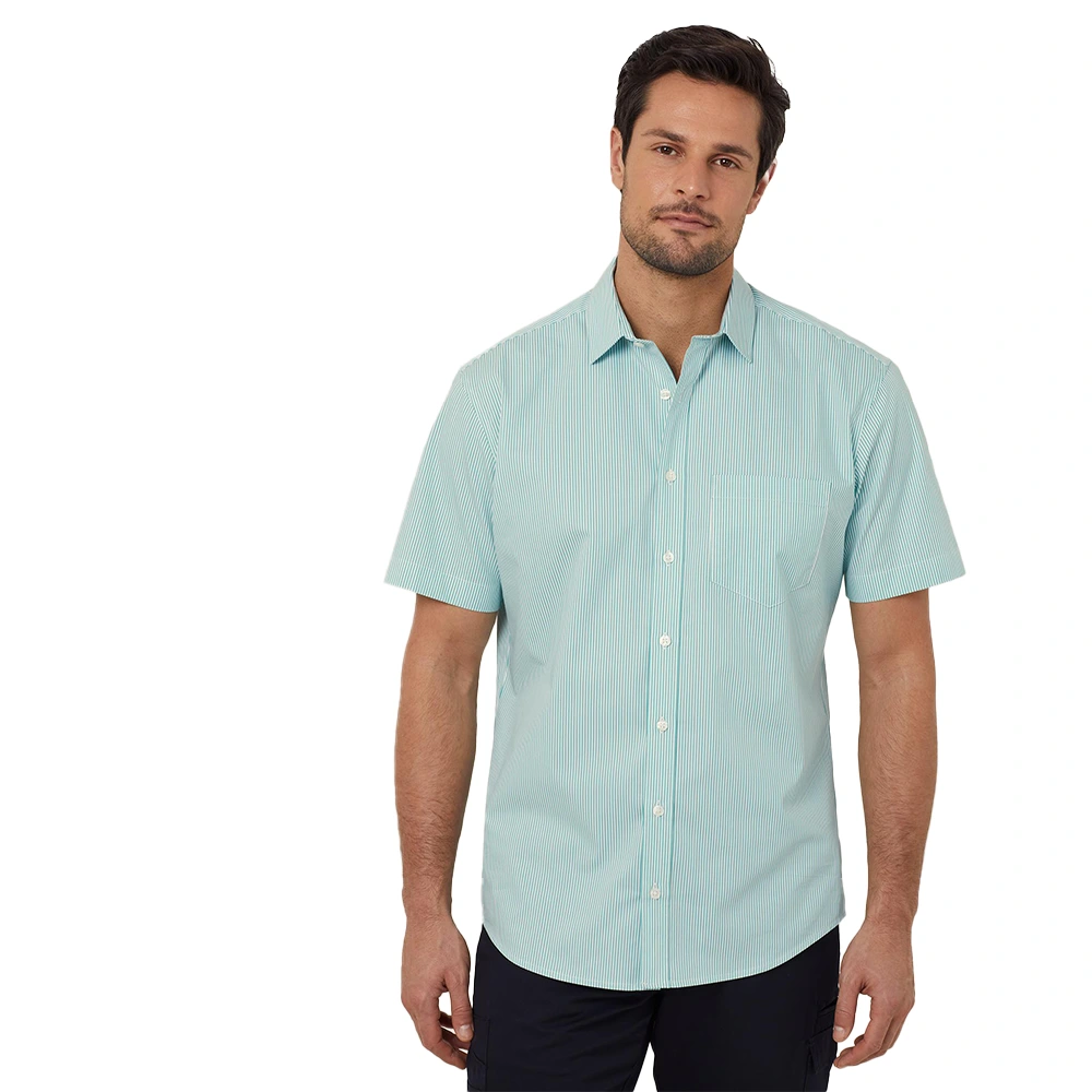 Men's Block Stripe Stretch Short Sleeve Shirt - Mint/White 1