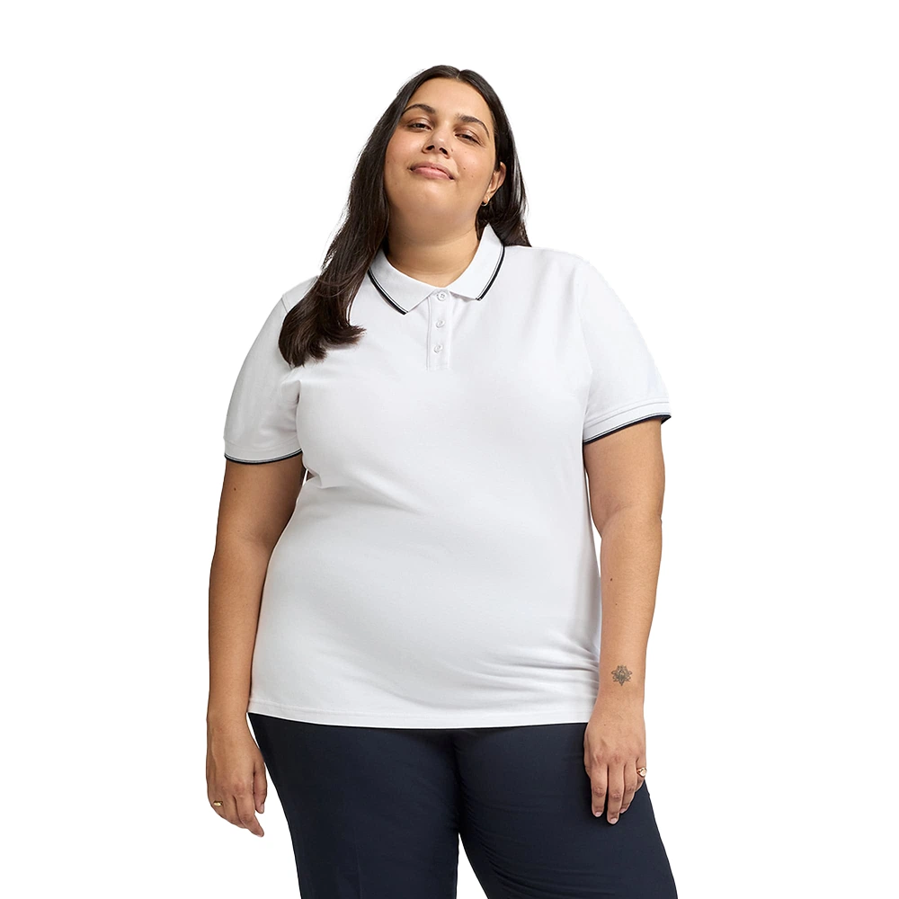 Women’s White Polo T-Shirt with Line Design 3