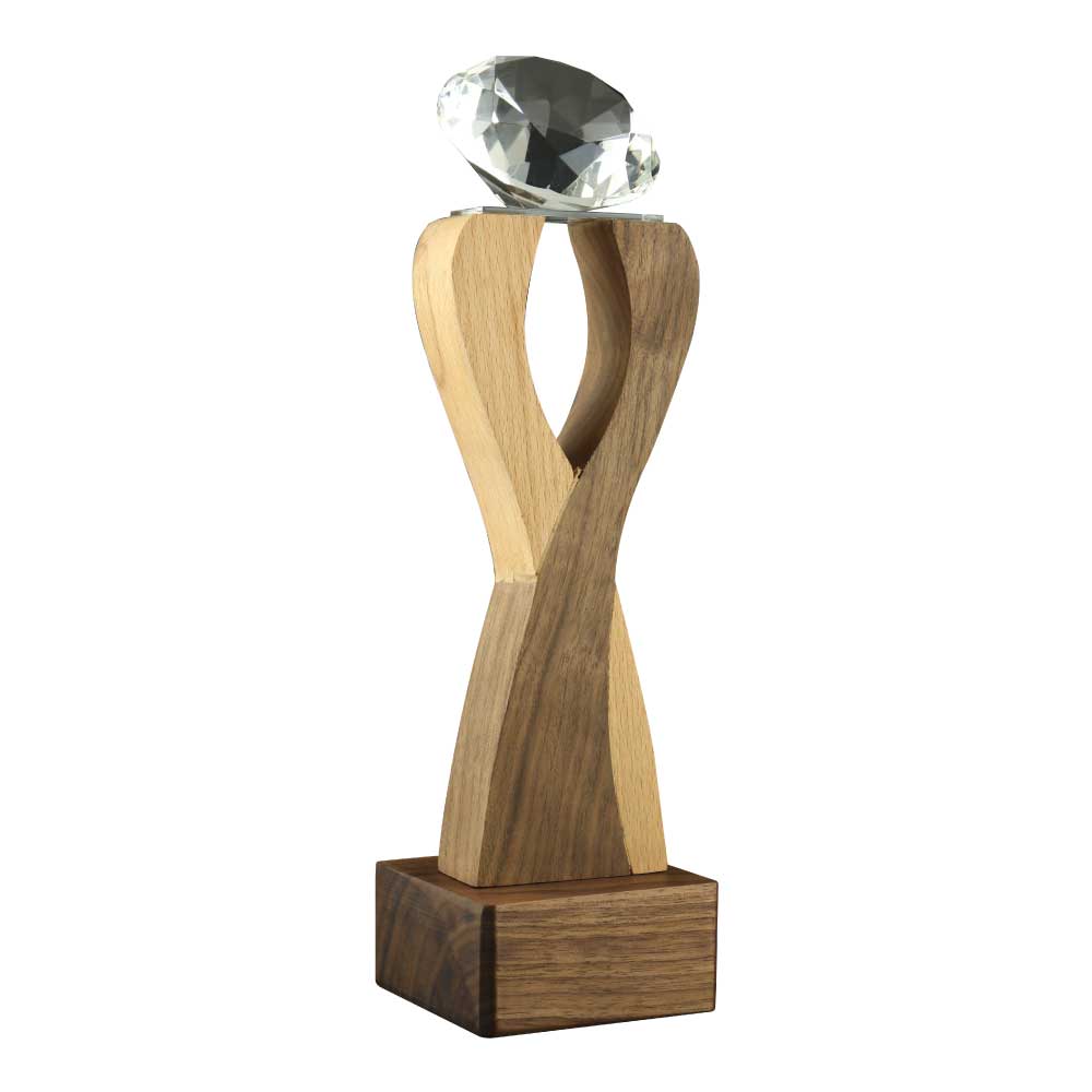 Wooden Trophy with Diamond shape Crystal on Top 4
