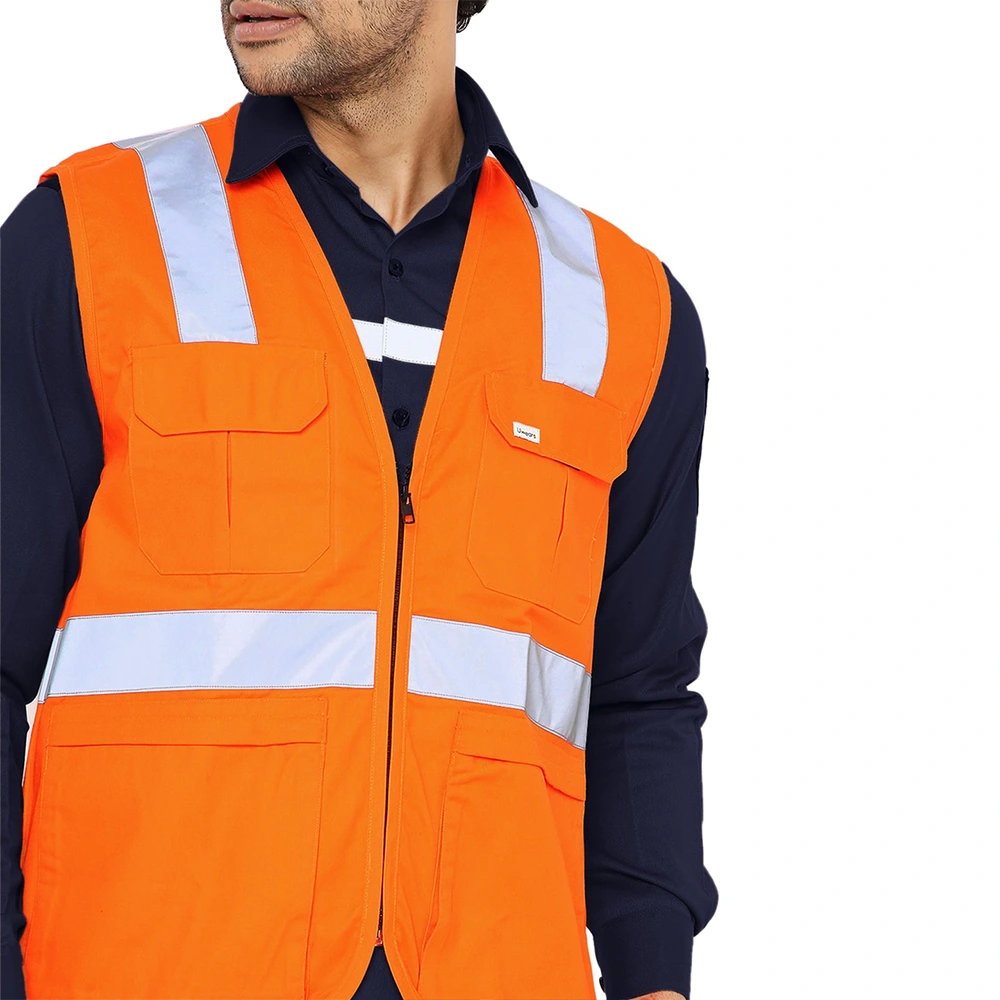 Safety Jacket with Reflective Tape - Fluorescent Orange 3