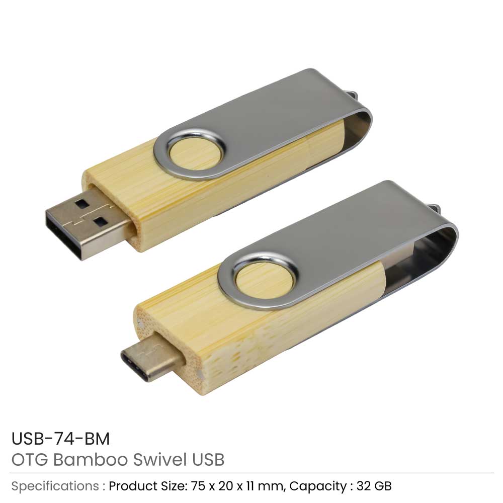  OTG Bamboo Swivel USB Flash Drives 32GB Type C 2