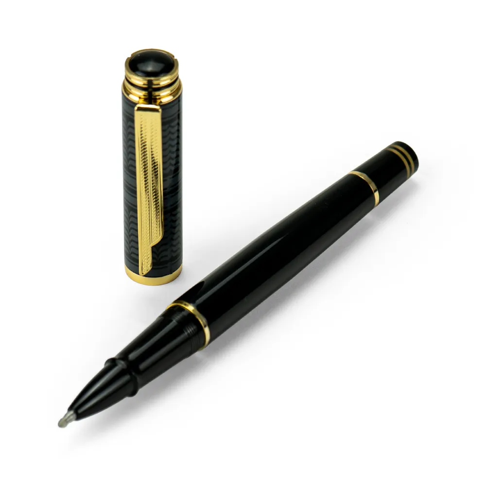 Arabic Traditional Bisht Design Metal Pens, Glossy Black with Gold Outline 4