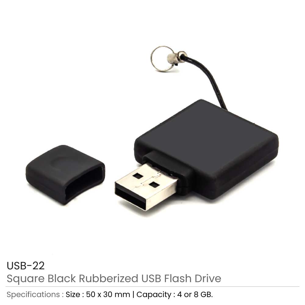 Square Black Rubberized USB Flash Drives 2