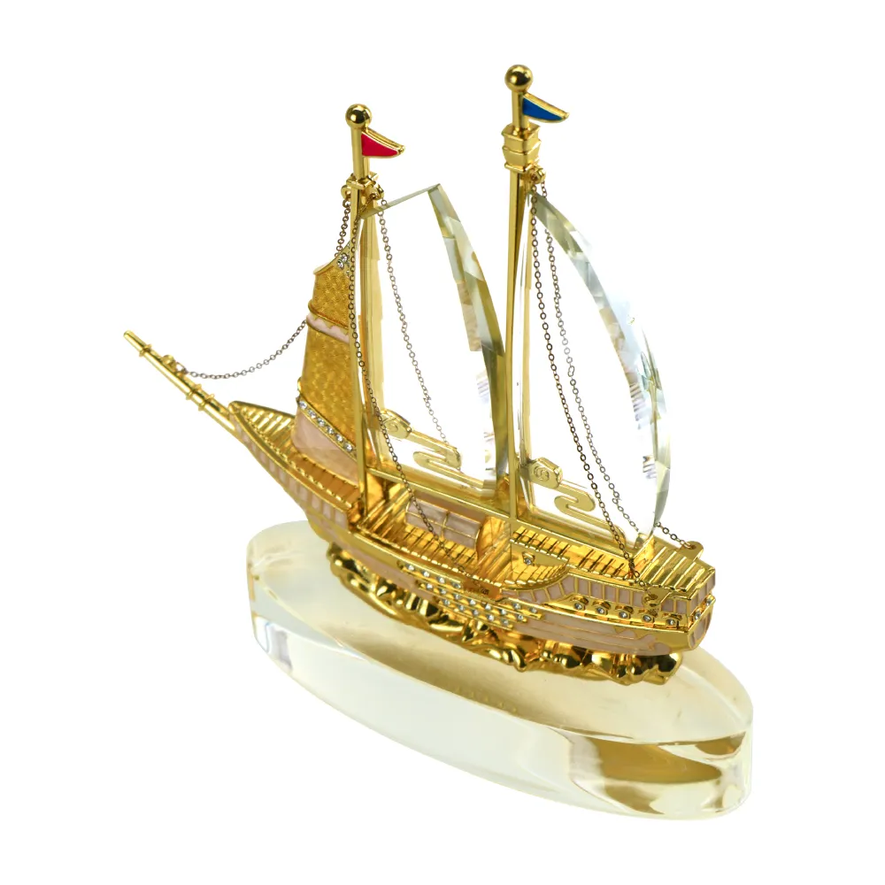 Golden Boat Shaped Memento in Metal with Glass Base in Luxury Box 8