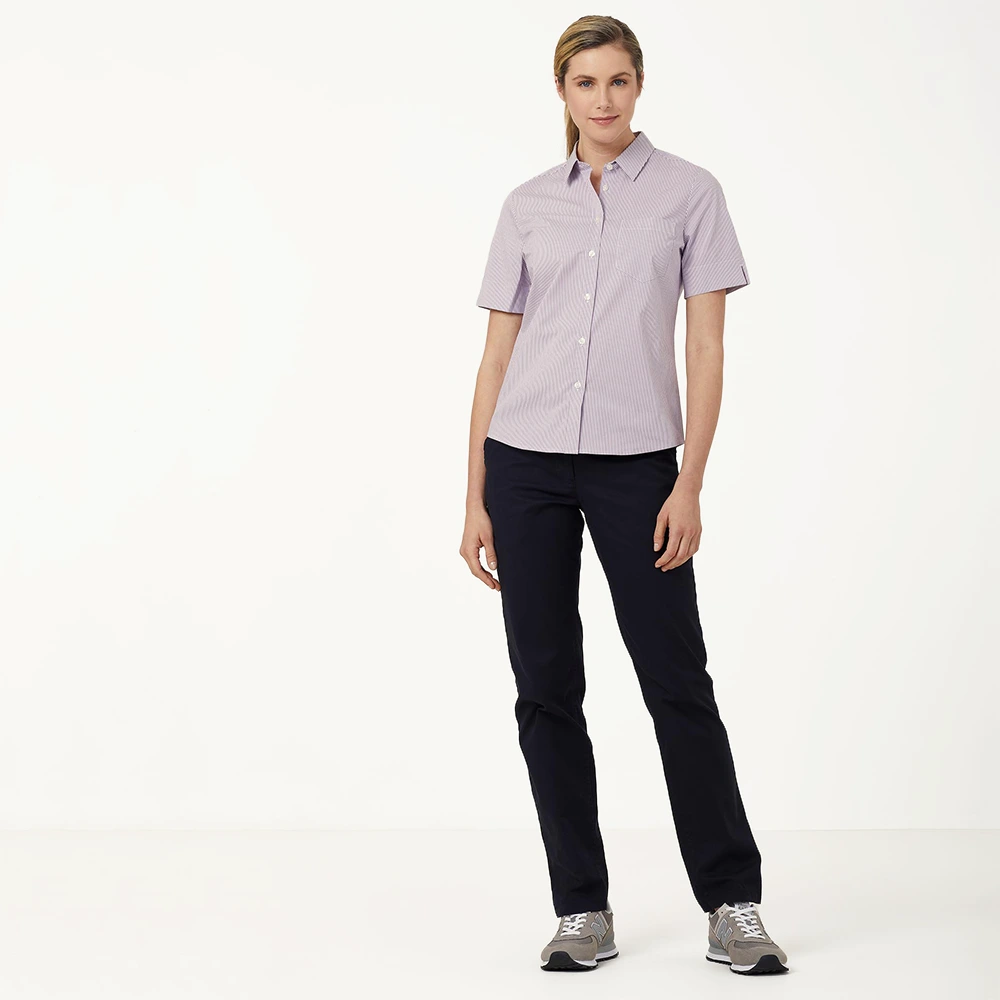 Women's Stripe Short Sleeve Shirt - Violet/White 5