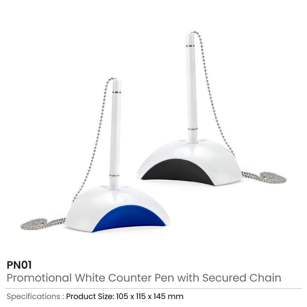 Counter Pen with Base Holder and Secured Chain – Blue Ink 12