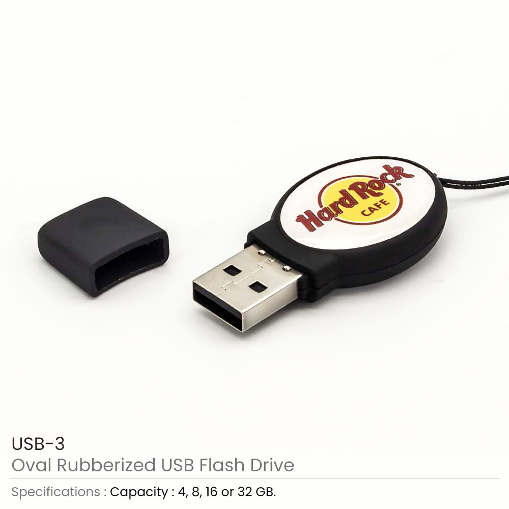 Oval Black Rubberized USB  2