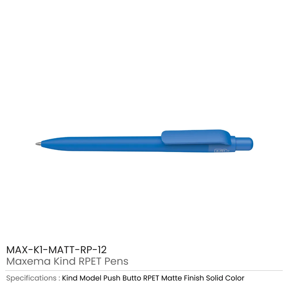 Maxema Kind rPET Pens, Matte Solid Color, Push Button Clip, Blue Ink 7
