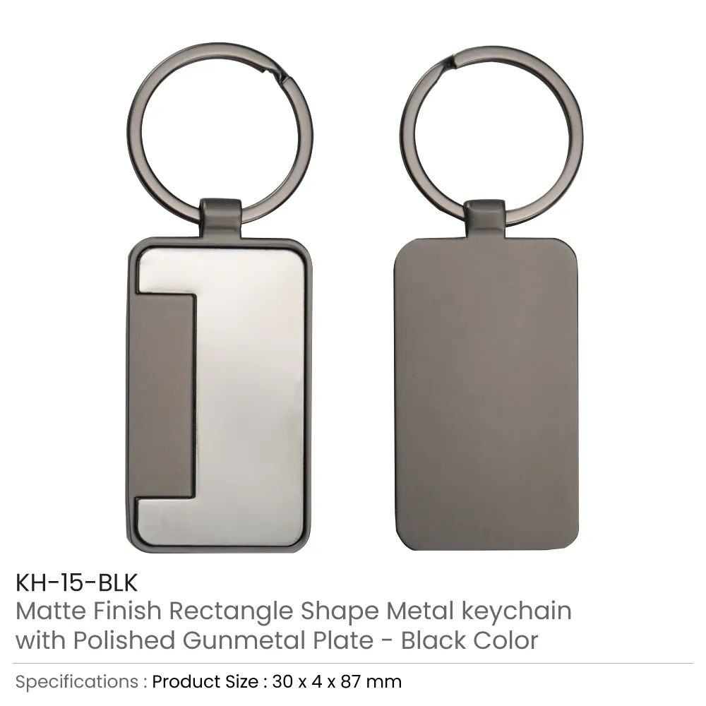 Metal Keychain Rectangle Gun Metal Matte Finish Plate 7