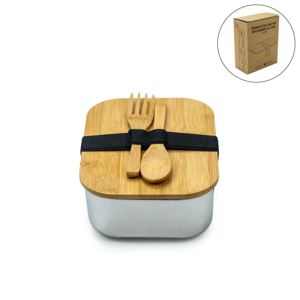 Stainless Steel Lunch Box with Bamboo Lid & Strap 8