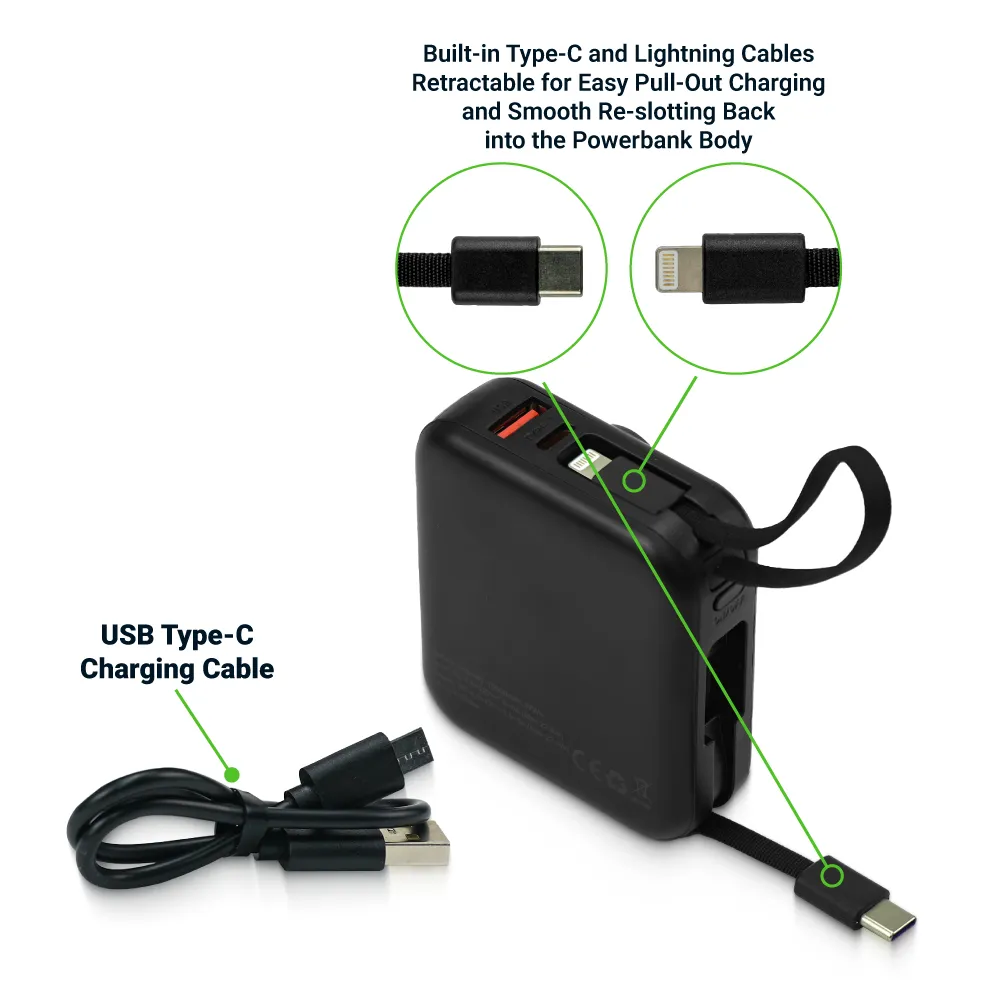 Fast Charging Digital Powerbank 38.5Wh, Built-in Type-C, 10K mAh 11