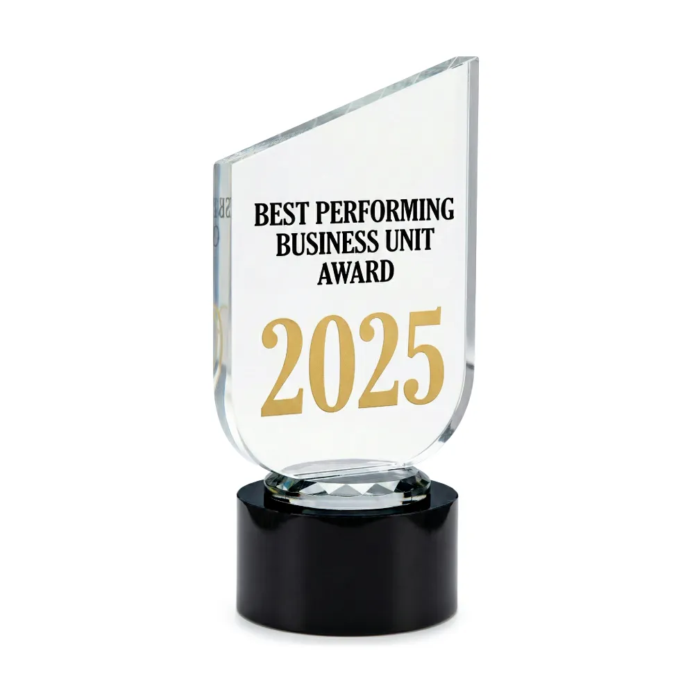 Crystal Trophy Round Black Base in Premium Fiber Box, Gold Lock Closure 2