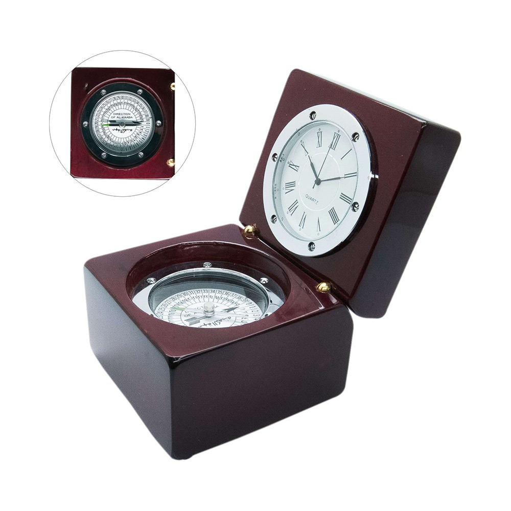 Desktop wooden clock and Kaaba direction finder 2