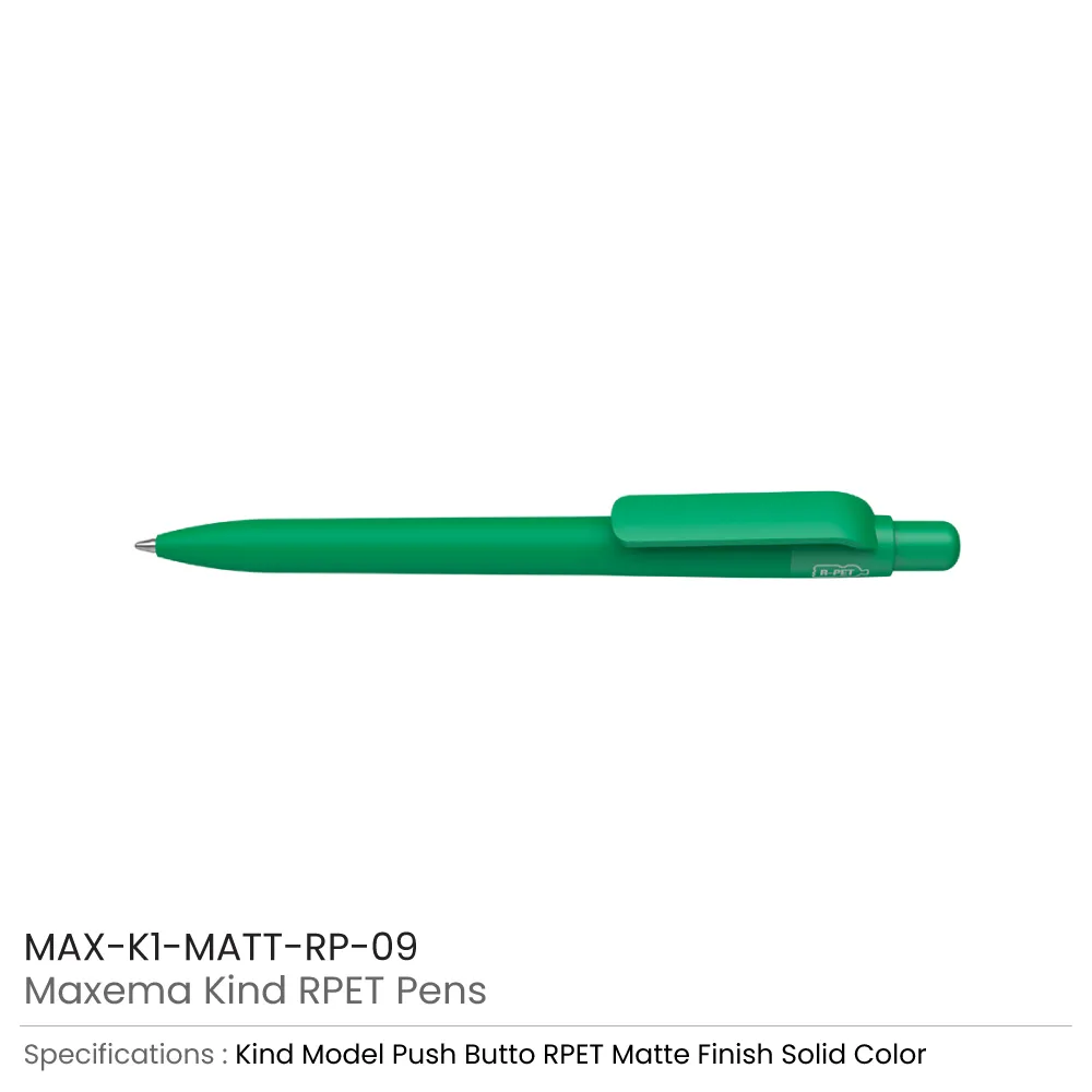 Maxema Kind rPET Pens, Matte Solid Color, Push Button Clip, Blue Ink 6