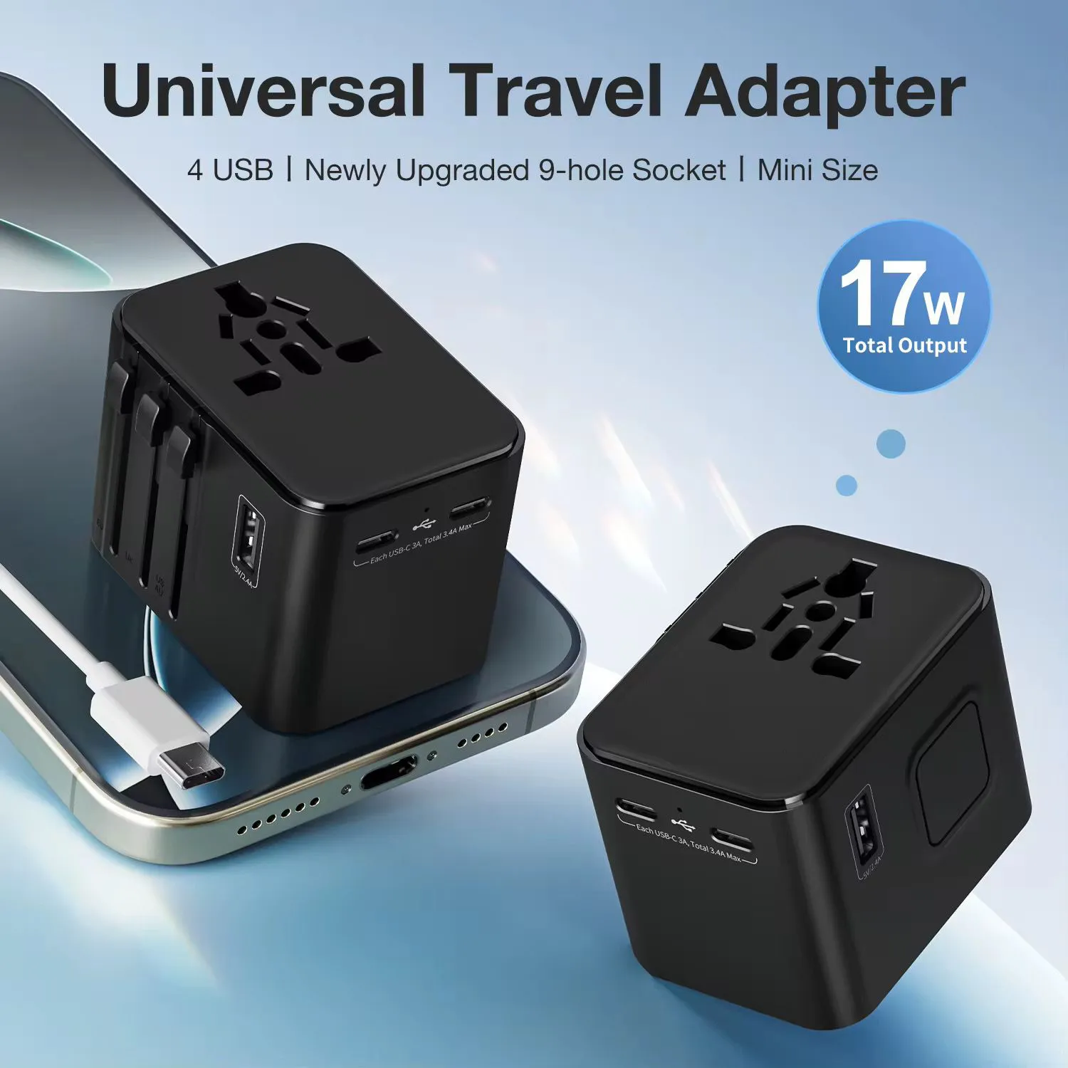Universal Travel Adaptors, 17W, 2Type C+2USB+AC Port 5