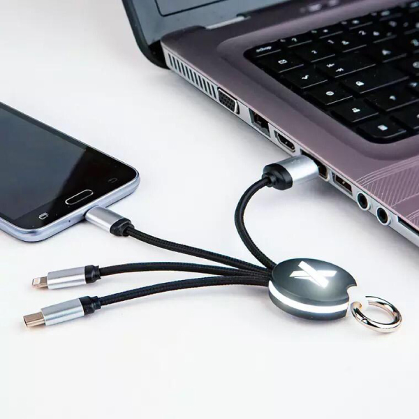 SILVER ROUND KEY LOGO LIGHT UP USB CHARGING CABLE 2