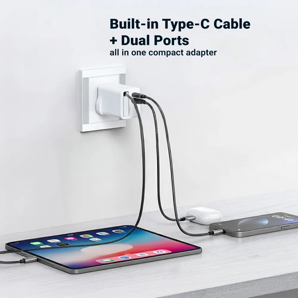 80W GaN Fast Charger Adaptor with Retractable Built-in Type-C Cable 2