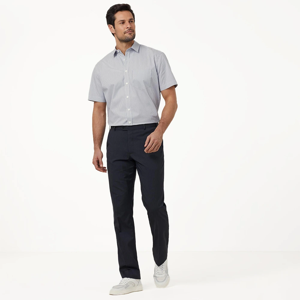 Men's Block Stripe Stretch Short Sleeve Shirt - Grey/White 5