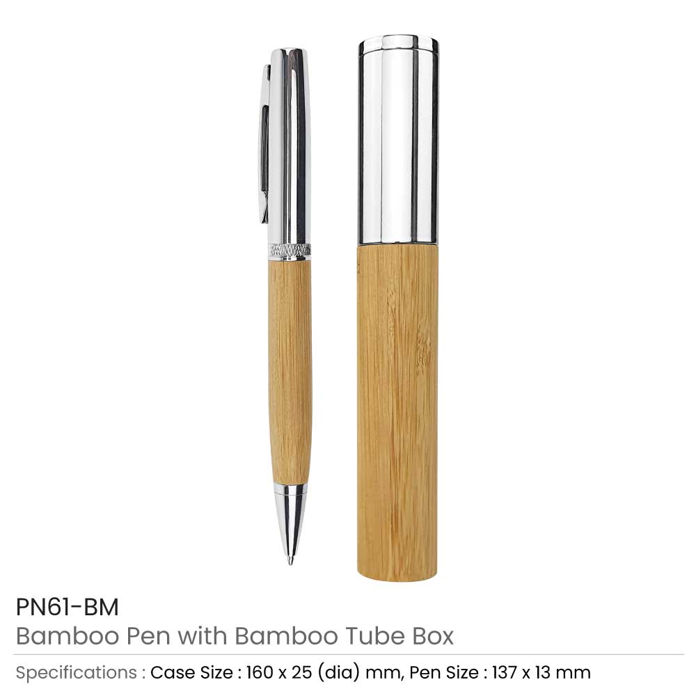  Metal and Bamboo Pens with Tube Box 2
