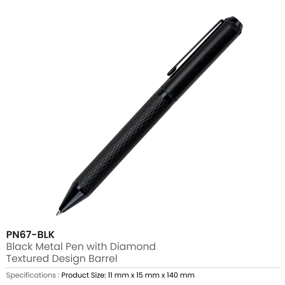 Black Metal Pens with Diamond Textured Barrel, Corporate Giveaways thumbnail 1