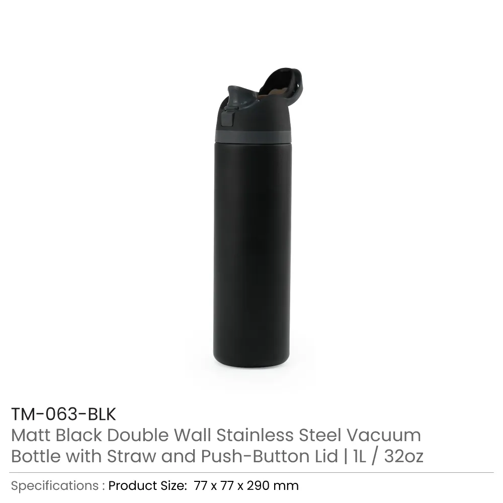 SS Bottles with Straw & Push Button Lid – Double-Wall Vacuum, 1Liter 1