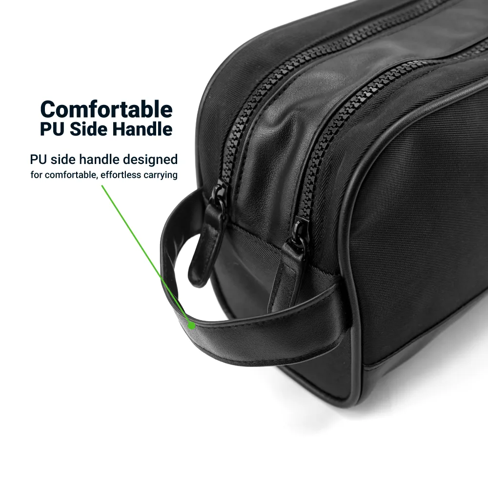 Twill Fabric Utility Pouch with PU Handle, 2 Main Zipper Compartments 6