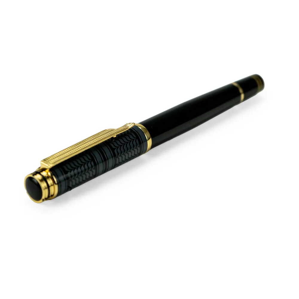 Arabic Traditional Bisht Design Metal Pens, Glossy Black with Gold Outline 2