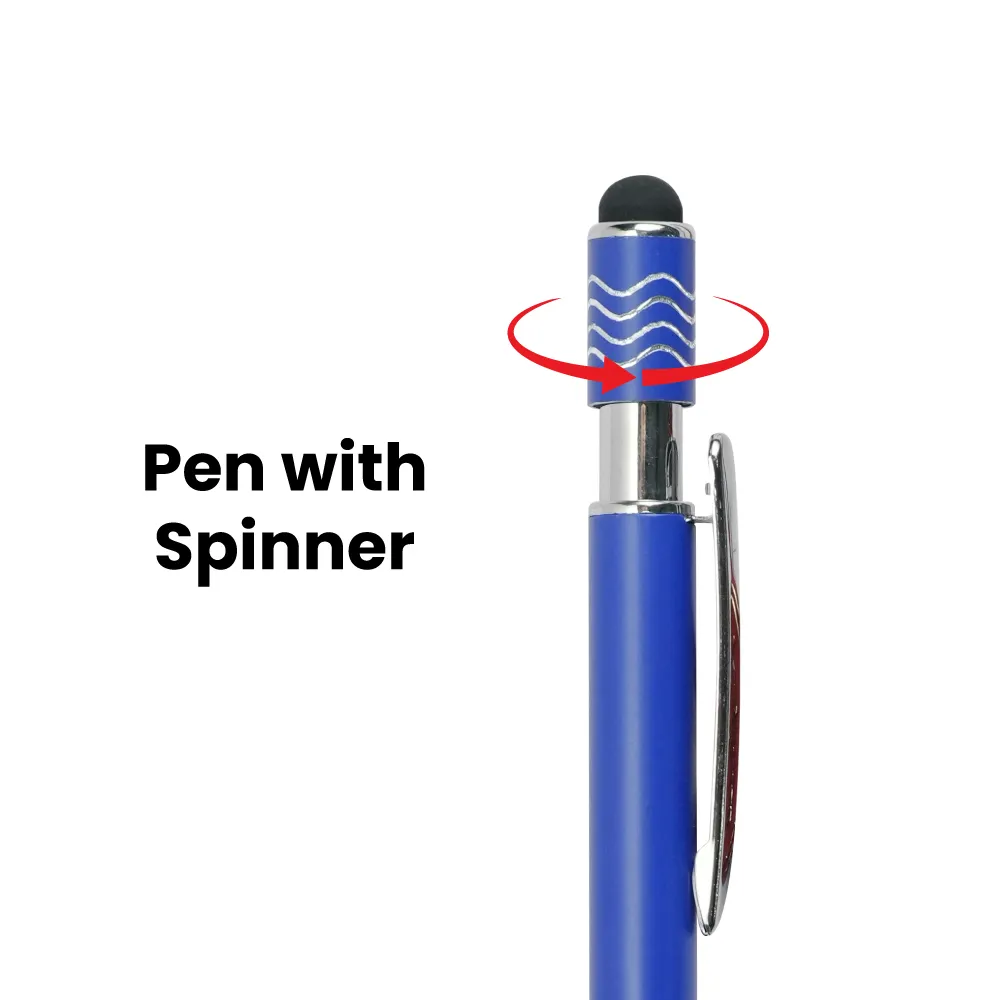Stylus Metal Pens with Wave Design Top Spinner (Blue Ink) 2