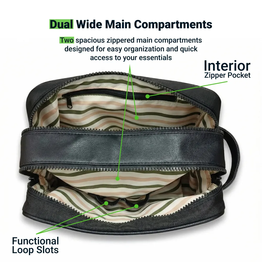 Twill Fabric Utility Pouch with PU Handle, 2 Main Zipper Compartments 4