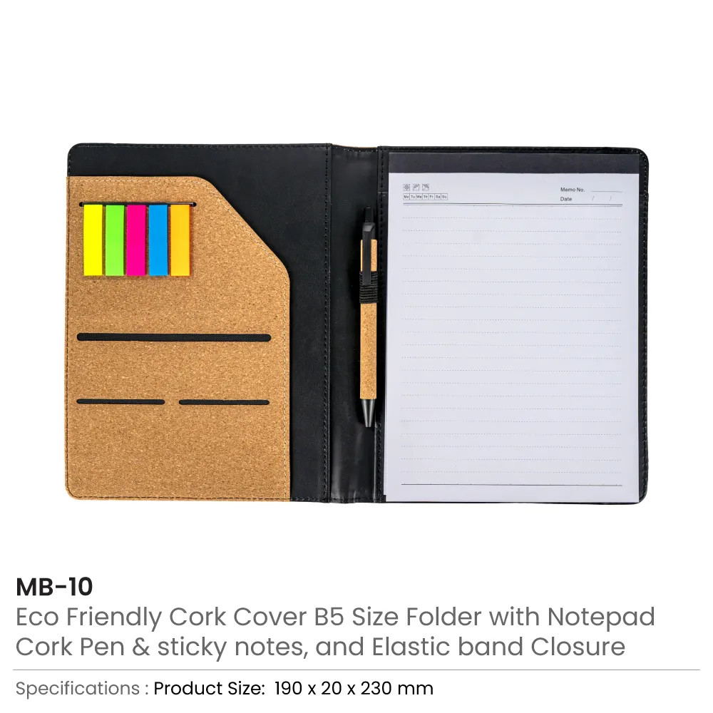 Cork Cover Folder B5 Size with Notepad, Pen and Sticky Notes 2
