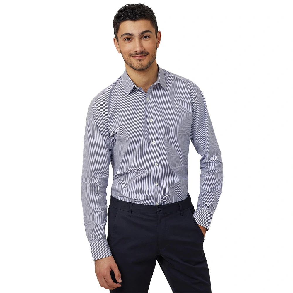 Men's Block Stripe Stretch Long Sleeve Shirt - Navy/White 1