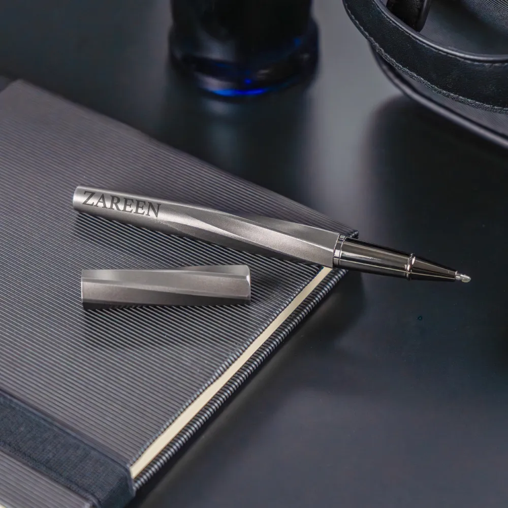 Rollerball Pens Swirl Design in Gunmetal Finish with PU Leather Box 2
