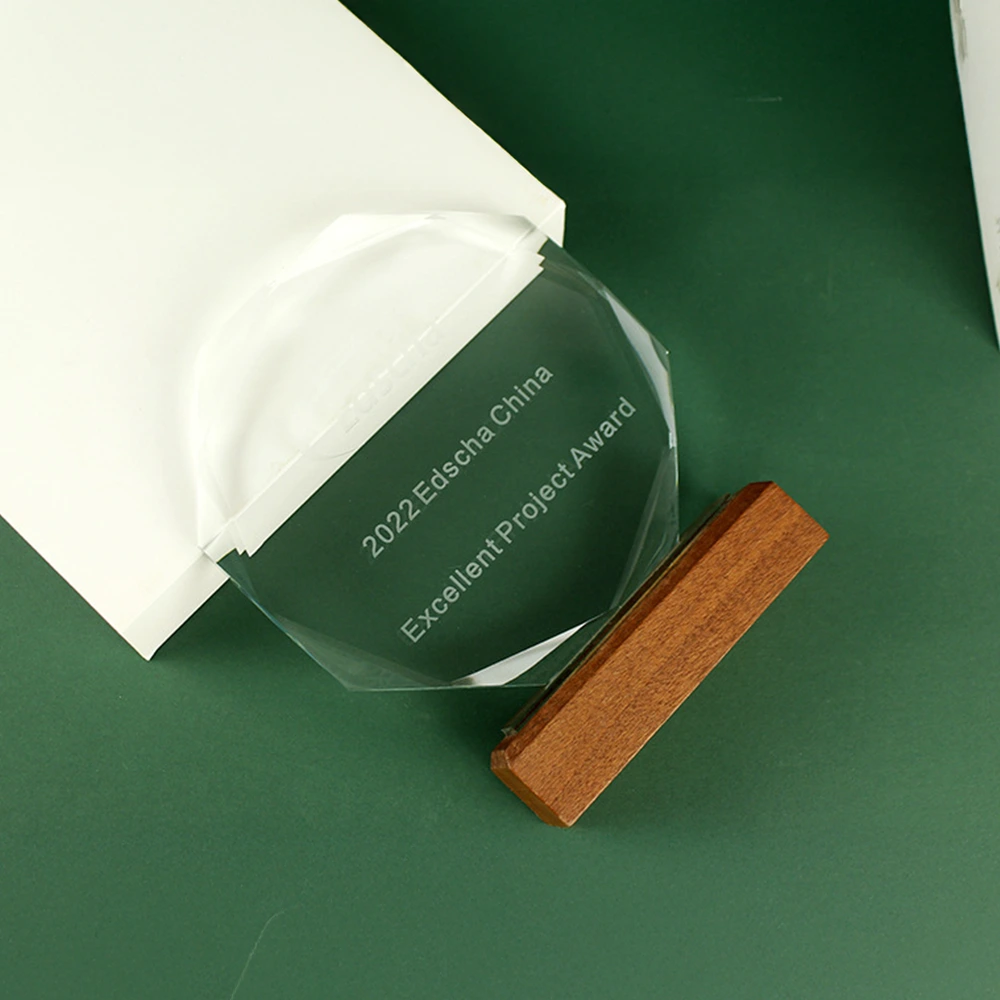 Wood Base Hexagonal Crystal Award 5