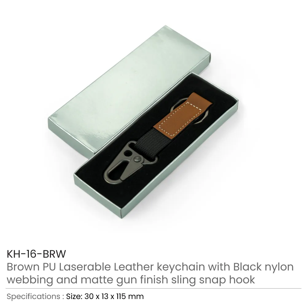 Laserable PU Leather Keychains with Sling Snap Hook 3