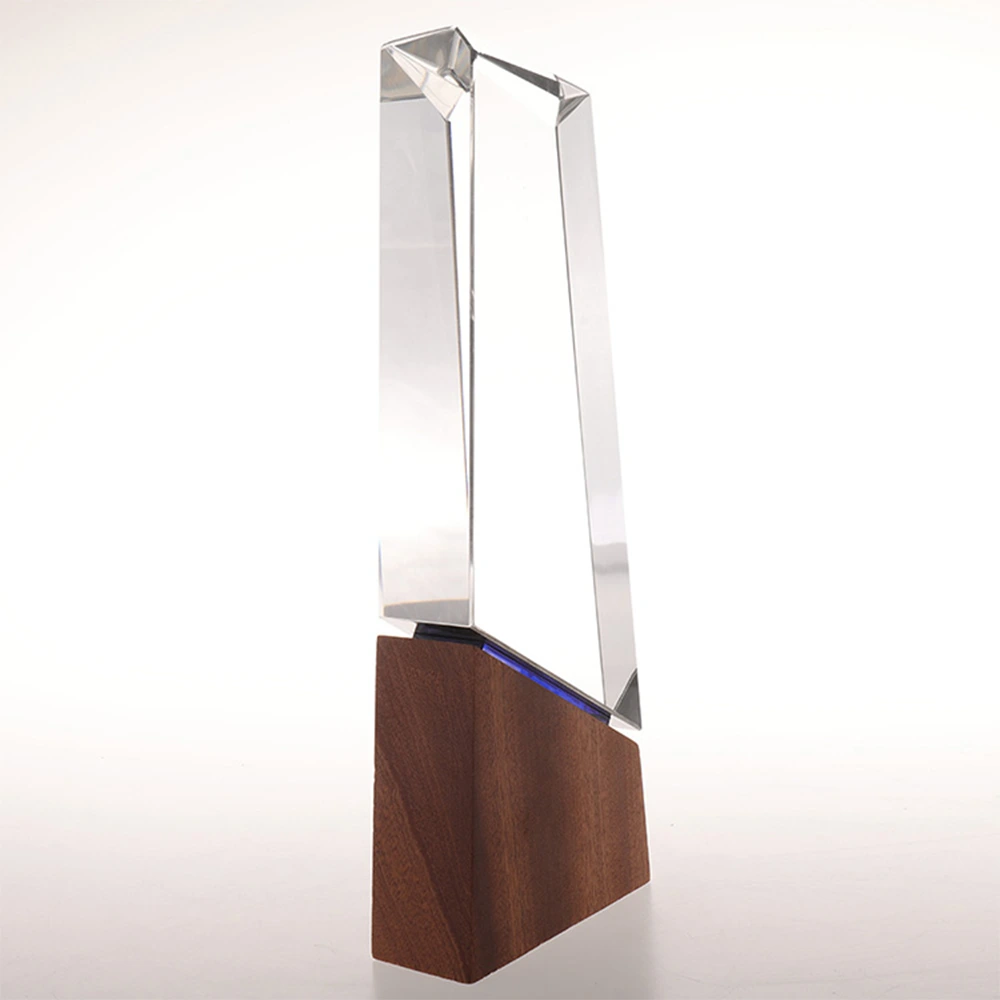 Wood Base Crystal Award with Wooden Box 3