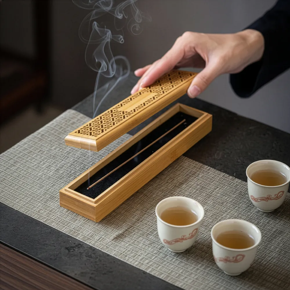 Wooden Incense Burner Holder with Drawer Includes 10 Pcs Oud Sticks 4