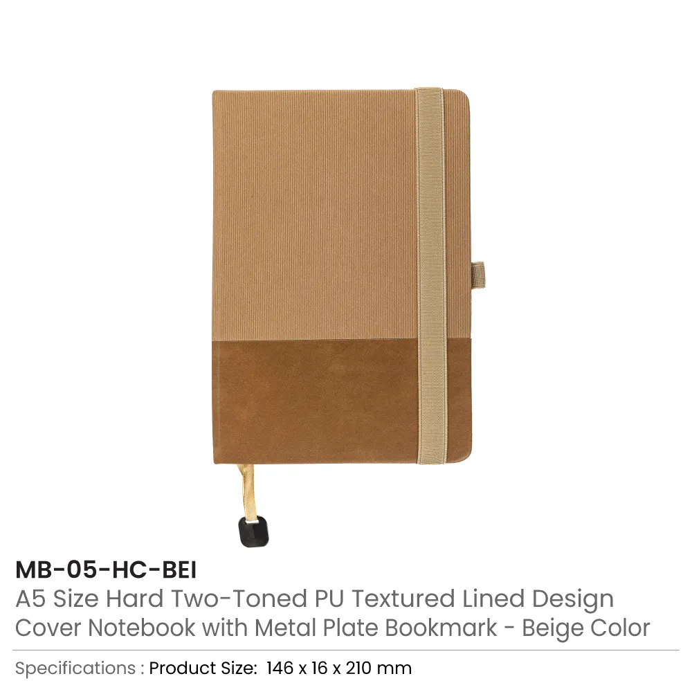 Hard Cover PU Notebooks in A5 Size with Metal Plate Bookmark 1