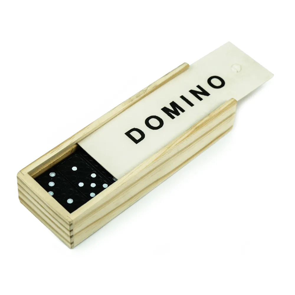 Domino Set Game in Wooden Slide Box & 28 Black Wooden Pieces 3
