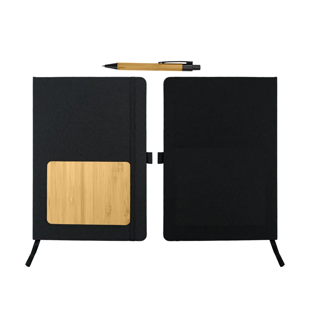rPET and Bamboo Notebook with Pen Gift Sets in Black Cardboard Slide Box 5