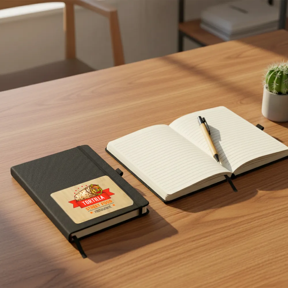 rPET and Bamboo Notebook with Pen Gift Sets in Black Cardboard Slide Box 7