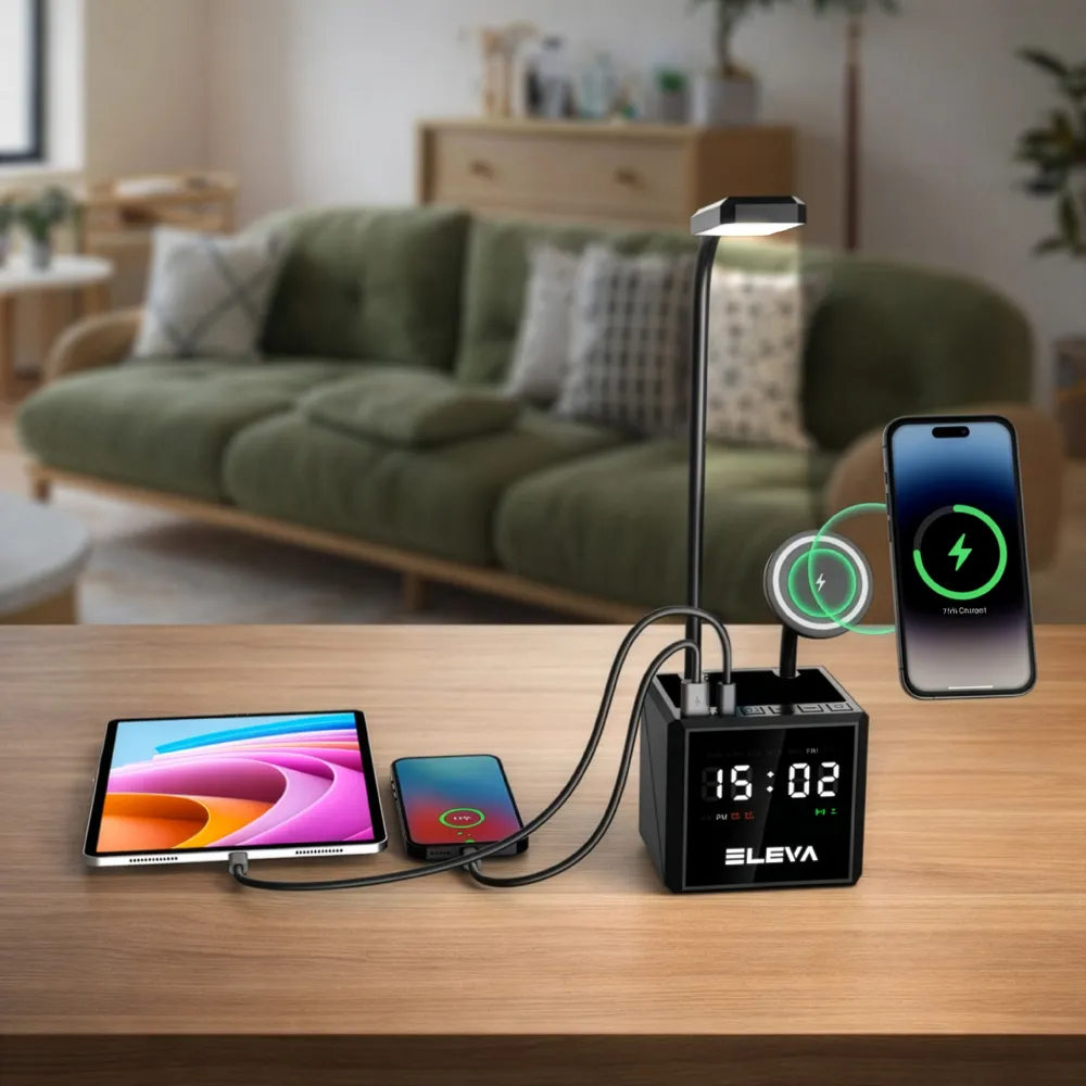 Multi-functional Desk Lamp with 15W Fast Wireless Charger & Digital Clock 8