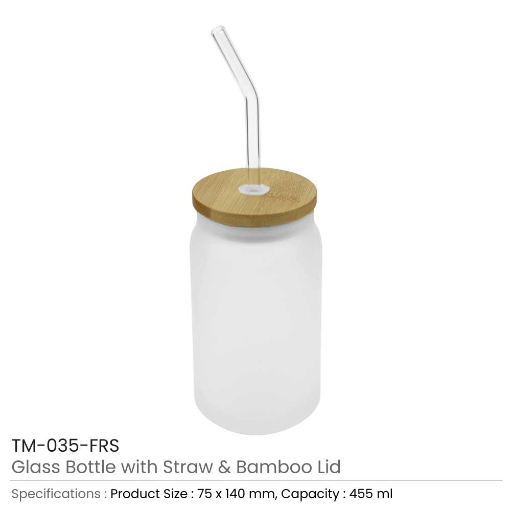 Glass Bottle with Straw and Bamboo Lid 455 ml Capacity  2