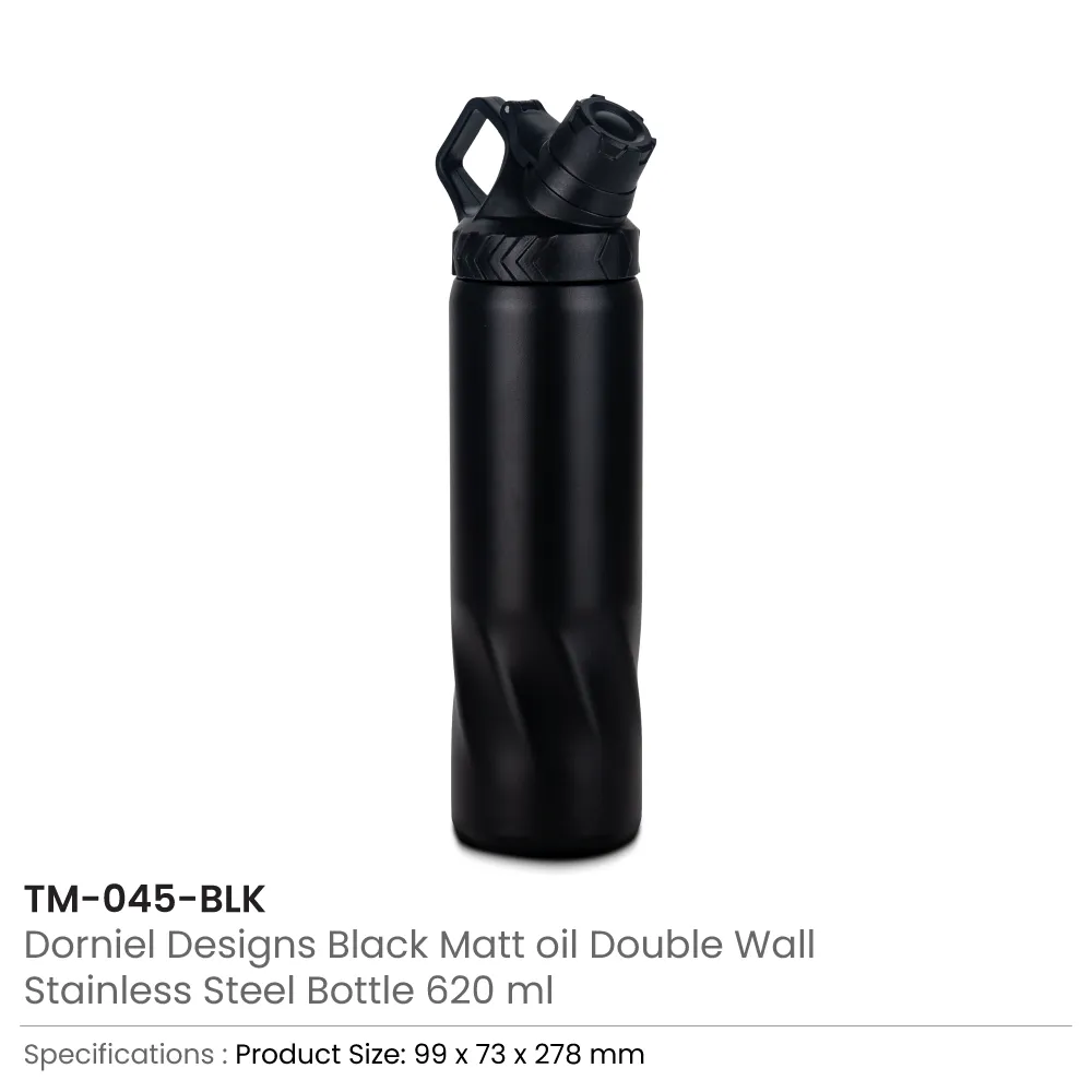 Stainless Steel Water Bottles in Black Matte, Double Wall, 620ml 2