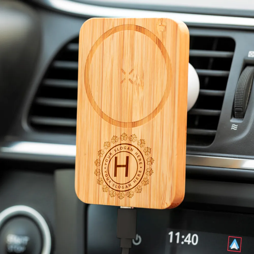 Bamboo Wireless Car Charger 15W Fast Charging & Type C 8